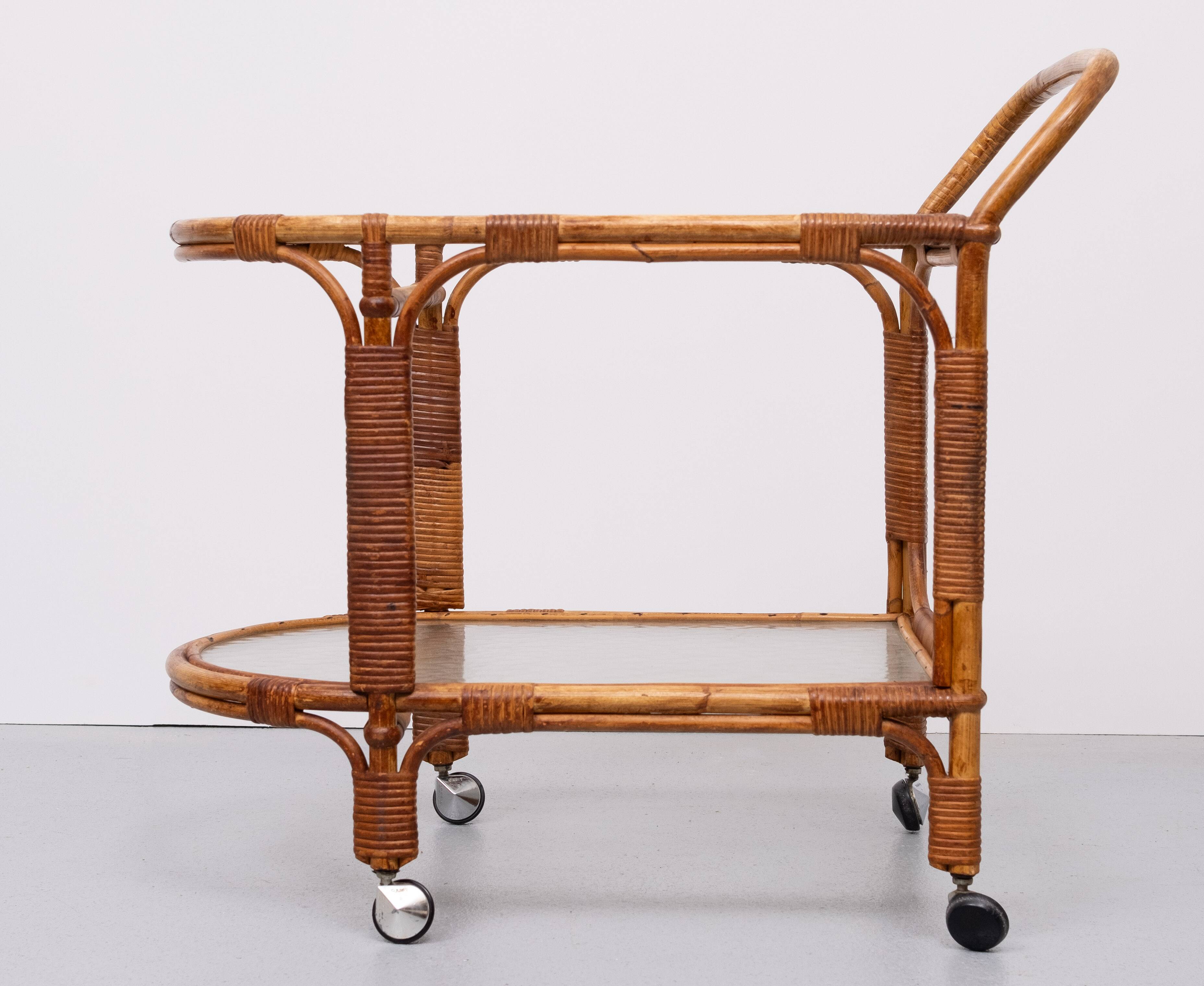Rohe Noordwolde Rattan Serving Trolley 1960s