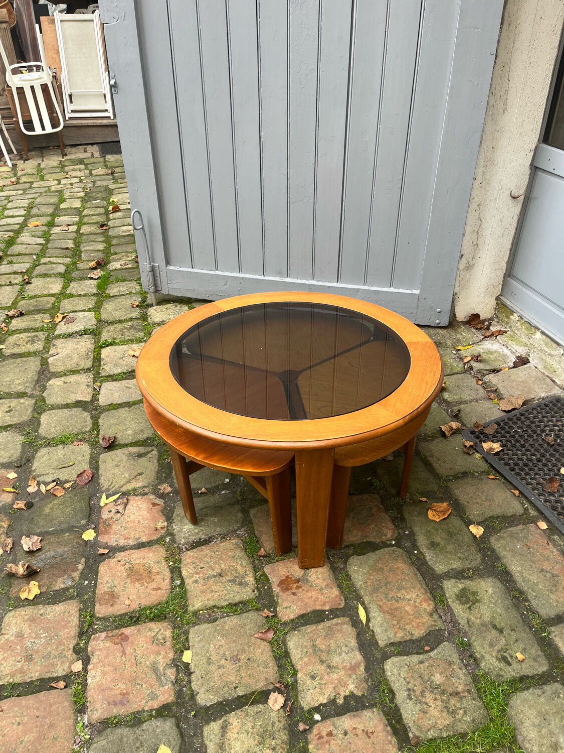 Scandinavian coffee table trundle and smoked glass