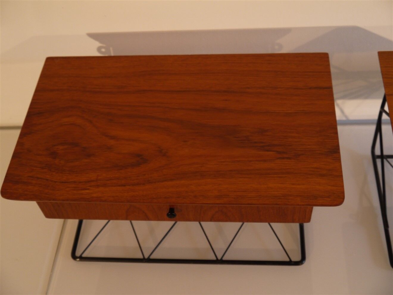 Pair of Scandinavian wall bedside tables in teak 1960