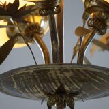 Mid-century glass and brass chandelier, model 501-3 by Stockmann, Finland, 1940s.