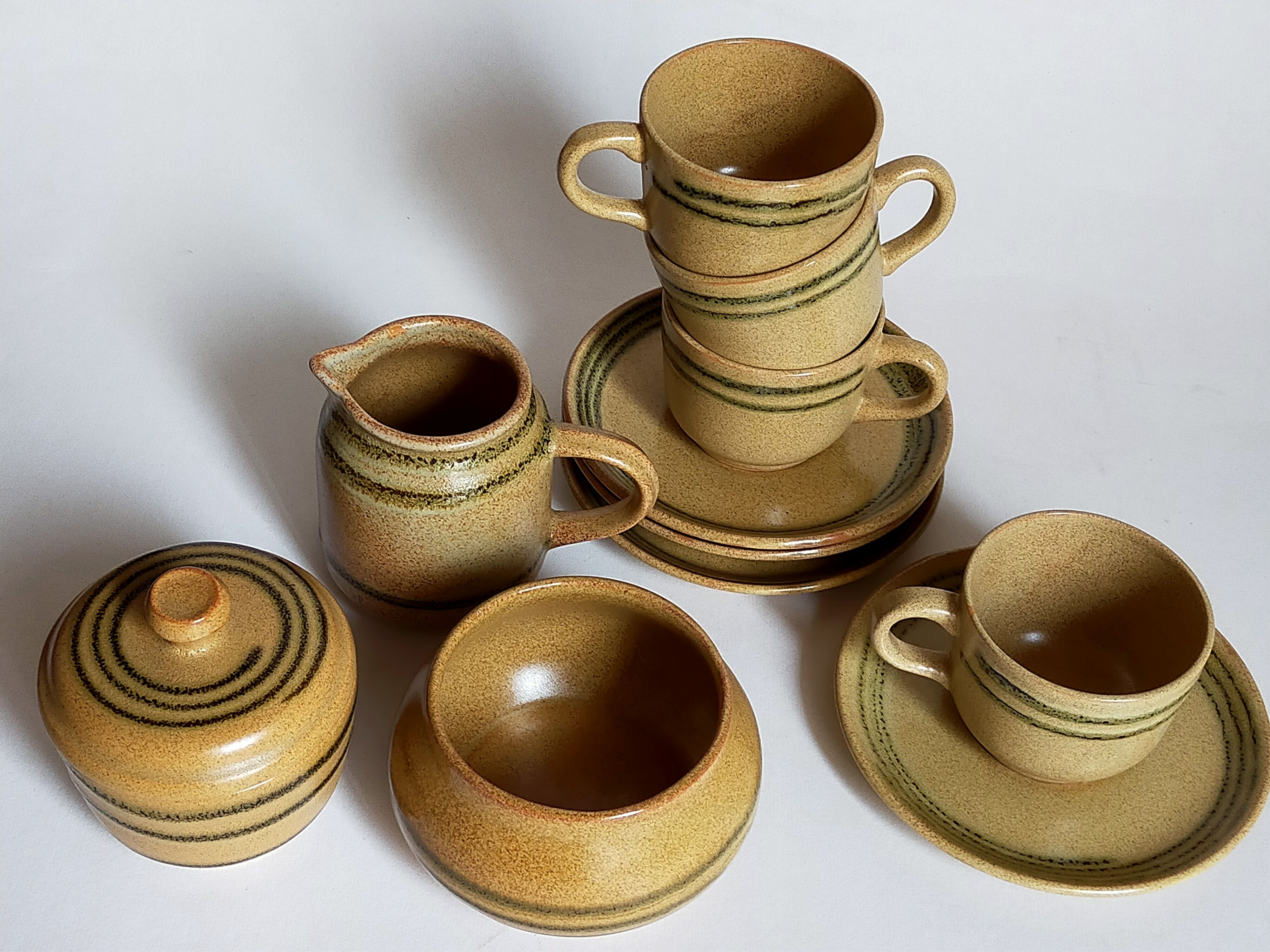 Set coffee cups Sarreguemines sugar bowl and vintage milk pot service"Cottage"