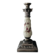 Silver-plated metal and porcelain candlestick