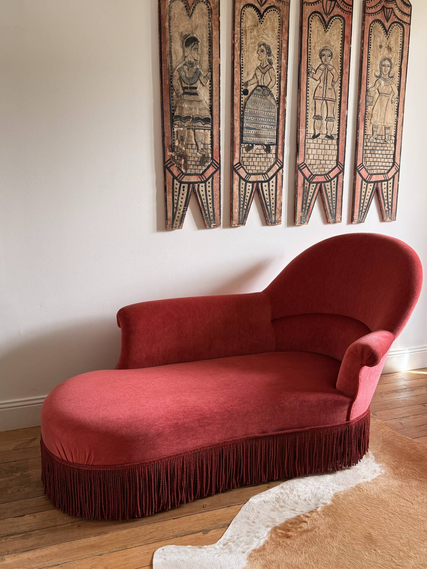 Napoleon III meridian in coral velvet with bouillon fringes – condition c