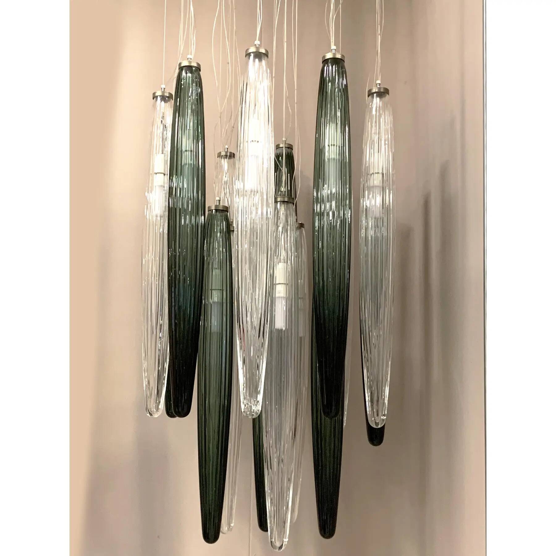 Contemporary Luxury Italian Green "Swords" Murano Glass Cascade by Simoeng