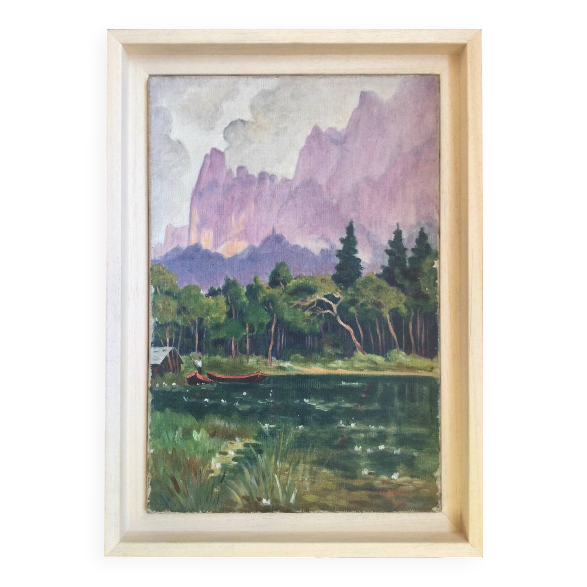 The fisherman in a boat. Oil on canvas by Charles QUEILLÉ.