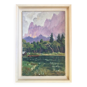 Le pêcheur en barque.Huile