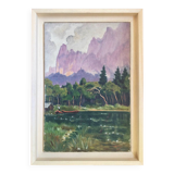 The fisherman in a boat. Oil on canvas by Charles QUEILLÉ.