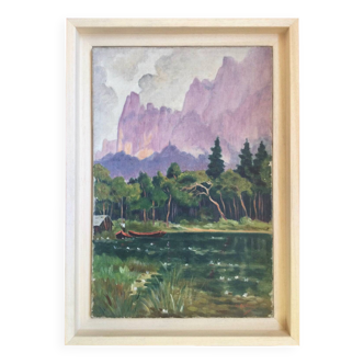 The fisherman in a boat. Oil on canvas by Charles QUEILLÉ.