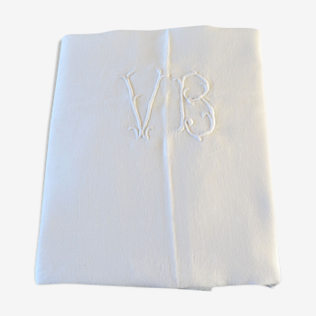 Nappe blanche ancienne grand monogramme