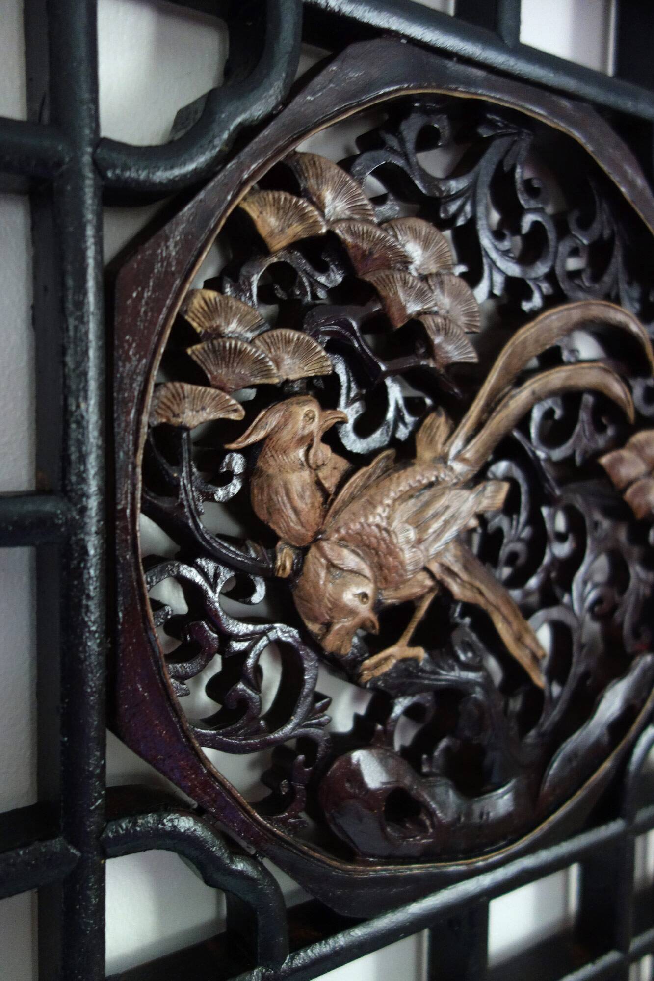 Octagonal wall panel, carved wood, mid-20th century, China