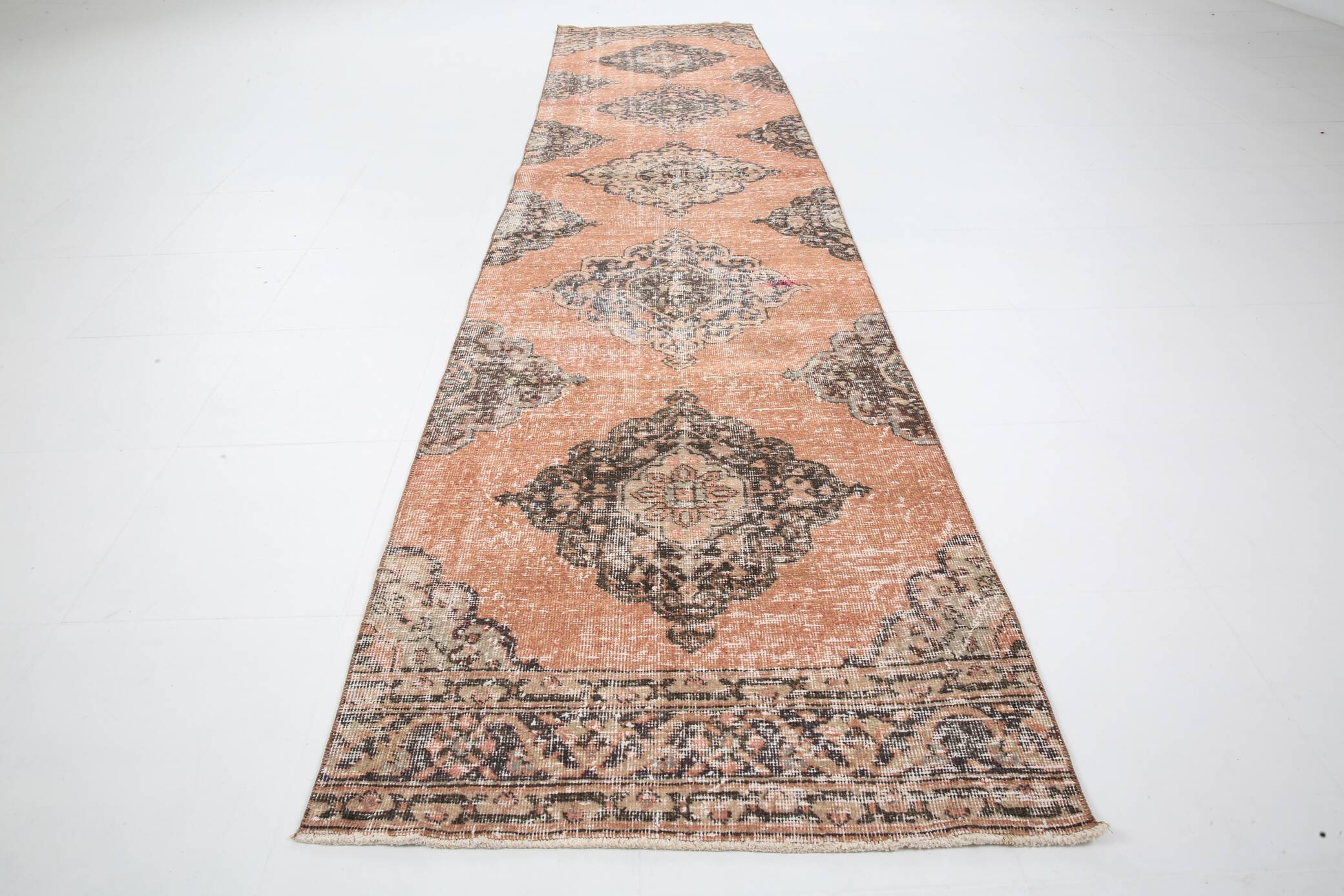 3x12 Brunt Red & Brown Vintage Runner Rug, 88x382Cm