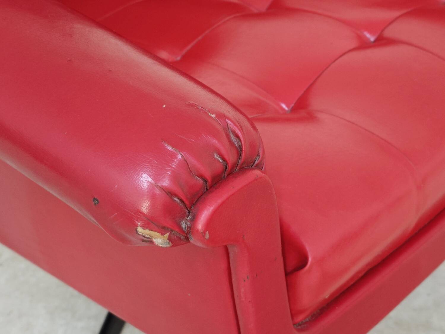 Red Faux Leather Swivel Chair and Footrest by Up Zavody 1970