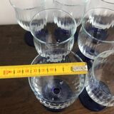 Set of 7 water/wine glasses on stems in vintage blue colors