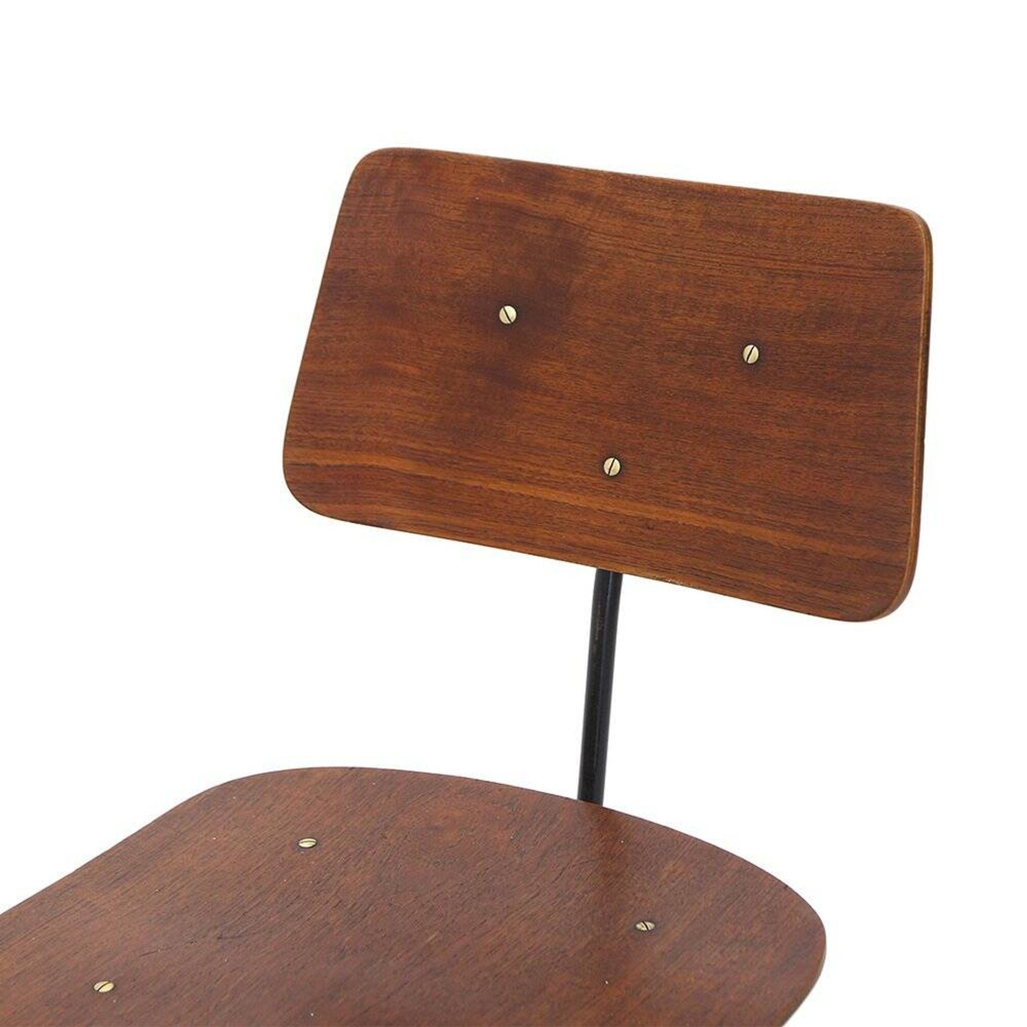 Curved plywood and metal chair, 1950s, set of 4