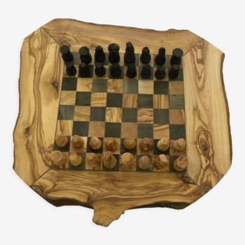 Échiquier en bois d'olive sculpté artisanale jeux d'échec médiéval avec tiroir bord naturel