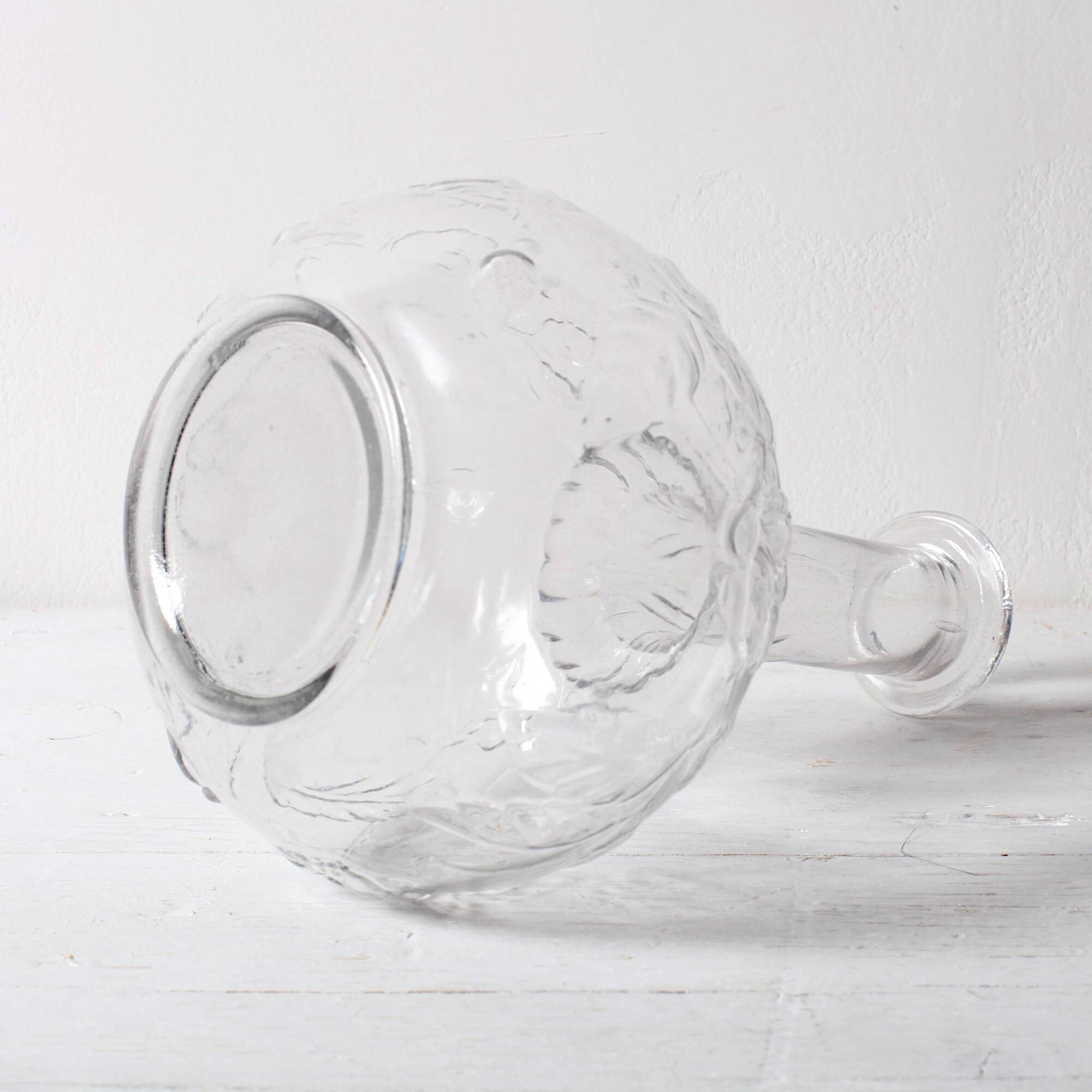 Vintage Glass Decanter: Roses Patterned Wine Carafe, Empoli Italy 1950s