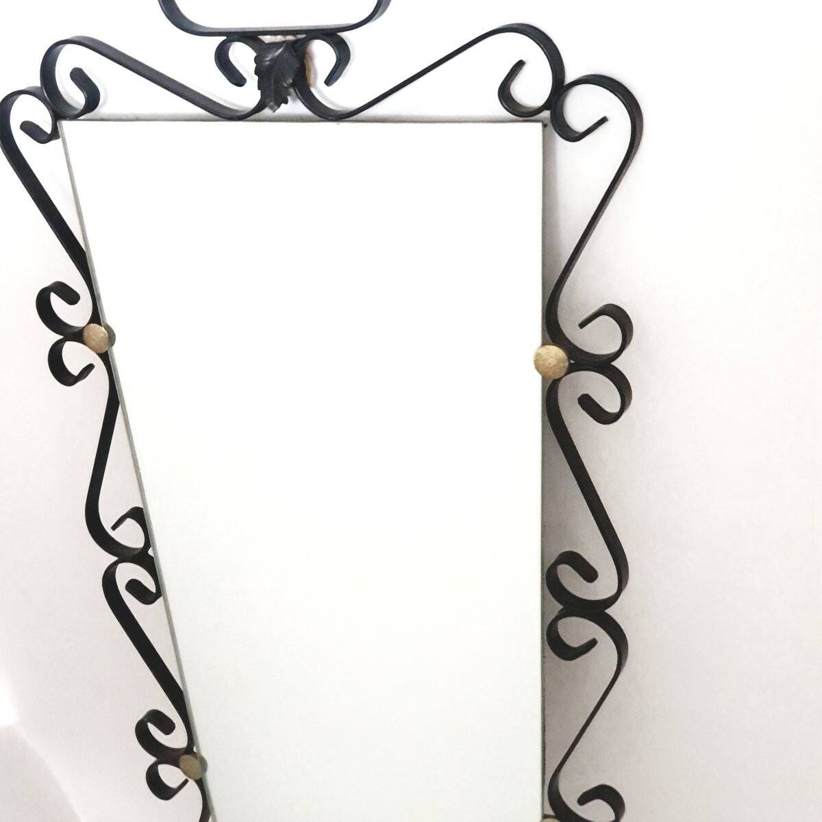 Vintage wrought iron mirror from the 1950s-60s, France.