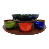 Rotating Teak Tray with Ceramic Bowls, Denmark, 1960s, Set of 10