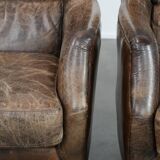 Very comfortable set of two vintage cowhide leather armchairs
