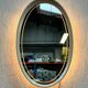 Vintage Oval Mirror with Lighting in Wooden Frame, Hillebrand Germany 1970s