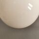 White hanging lamp with metal suspension, made with ball round opal glass shade.