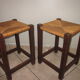 Pair of wooden and straw stools