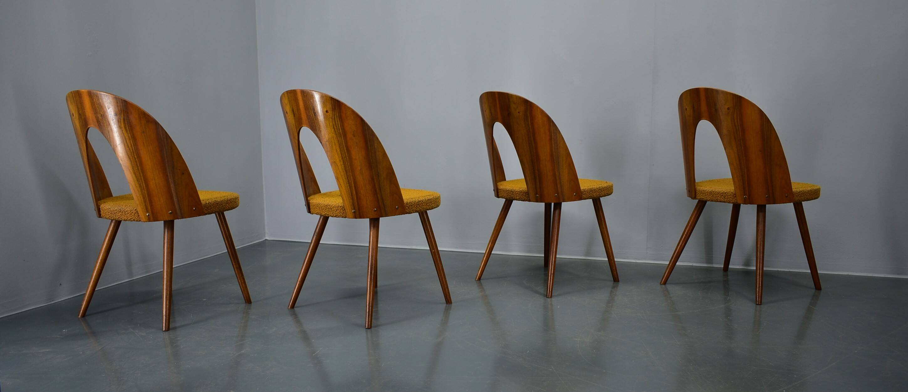1960s Antonin Suman set of four dining chairs in walnut finish, Czechoslovakia
