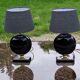 Pair of 70s designer lamps in black ceramic and gold metal