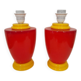 Pair of red and yellow lamp bases from the 80s