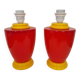 Paire de pieds de lampe rouge et jaune 80s