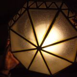 Large octagonal ceiling art deco wood and 1940s bubbled glass