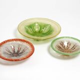 Three large colored 1930s glass bowls by Karl Wiedmann for WMF Ikora