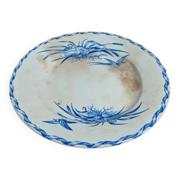 Compotier sur pied bas Terre de fer HB Choisy-le-Roi – Décor oiseaux bleu