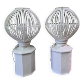 paire de trés grandes lampes modernistes en ceramique et bois peint