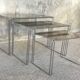 Suite of 3 space-age nesting tables stainless steel and glass - design 1970