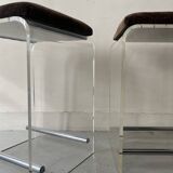 2 bar stools in plexiglass, chrome and leopard velvet, 1970s design