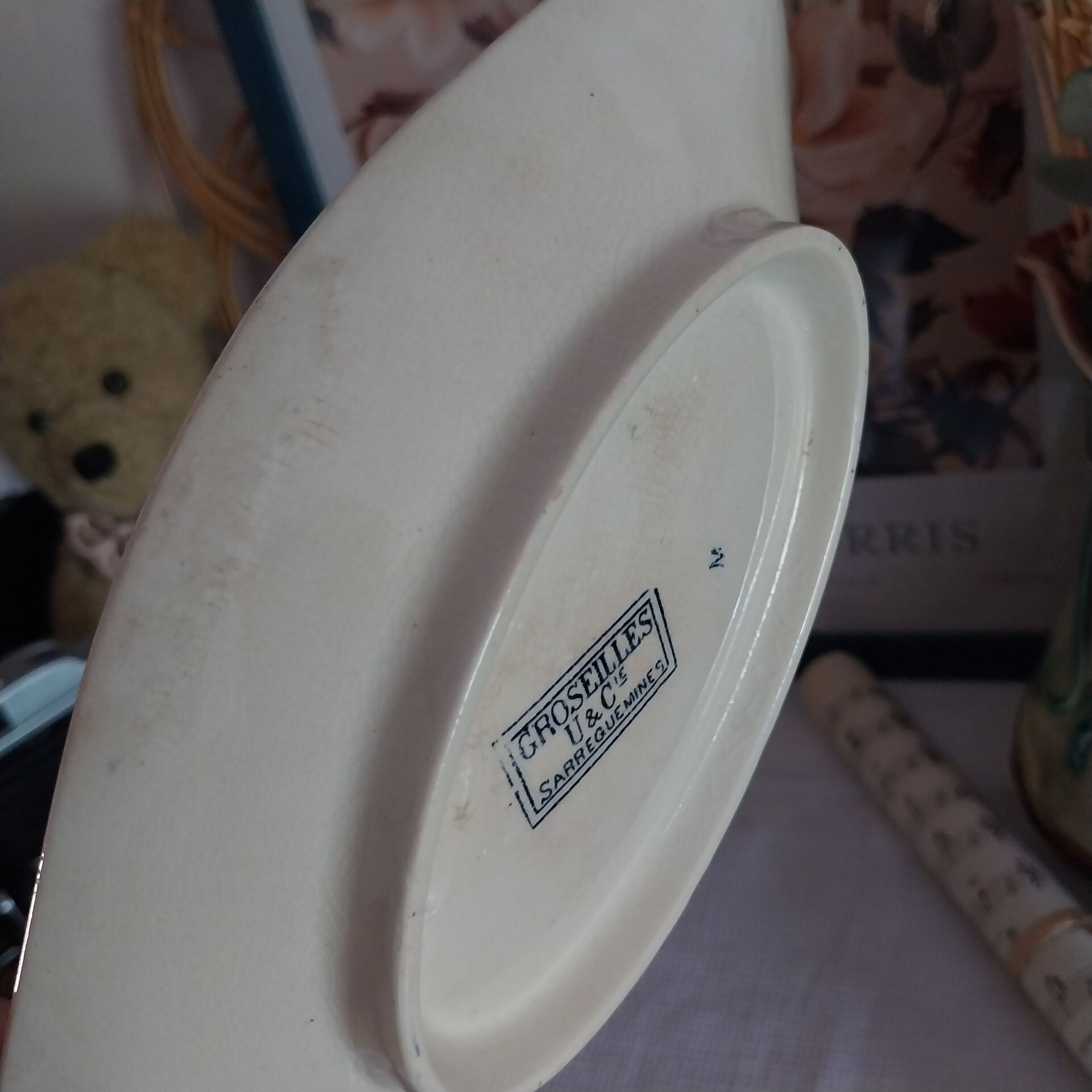 Old small ironstone dish Sarreguemines U&C