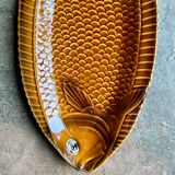 Sarreguemines fish dish in ochre glazed earthenware