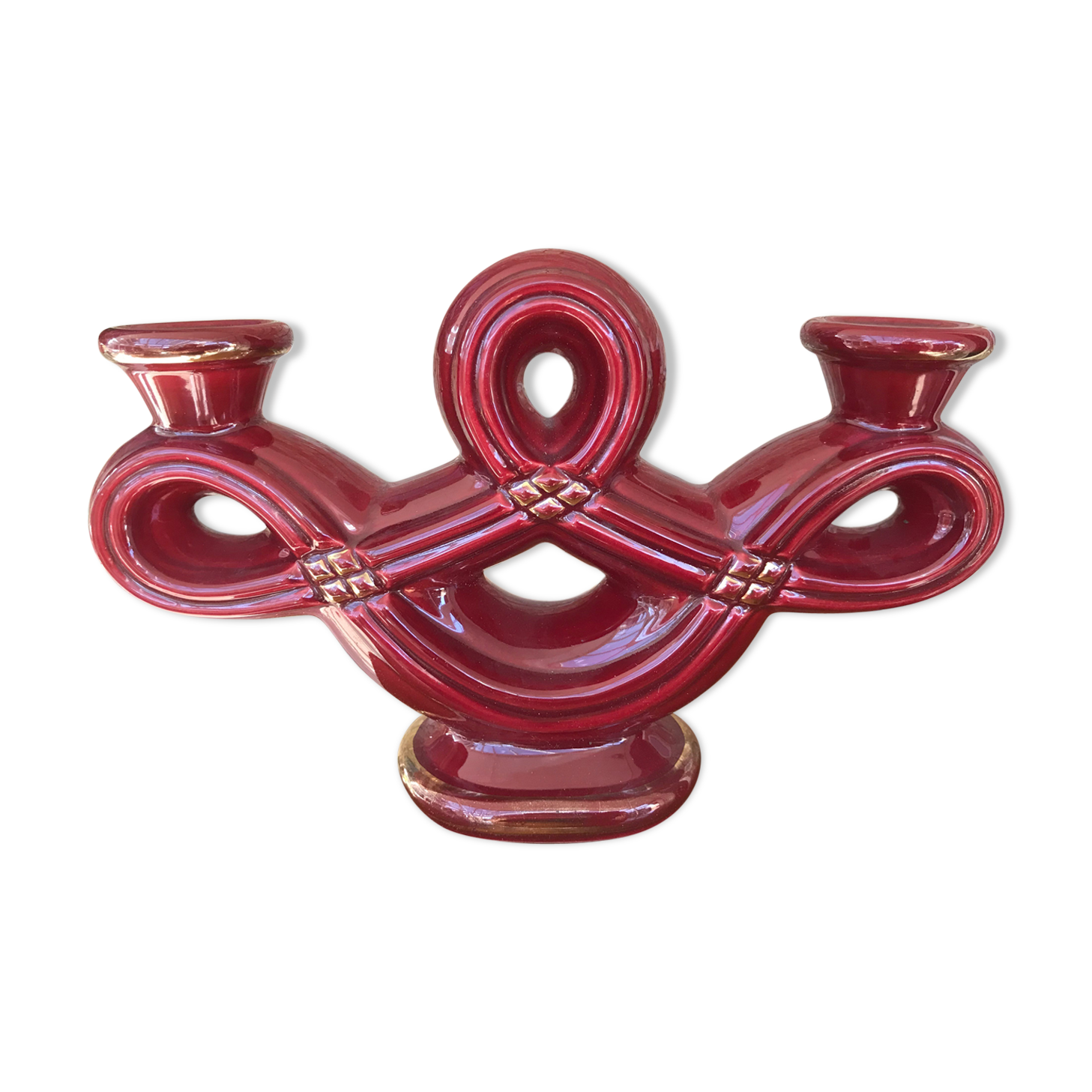 50's Red ceramic candleholder