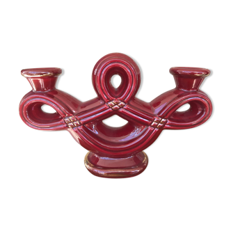 50's Red ceramic candleholder