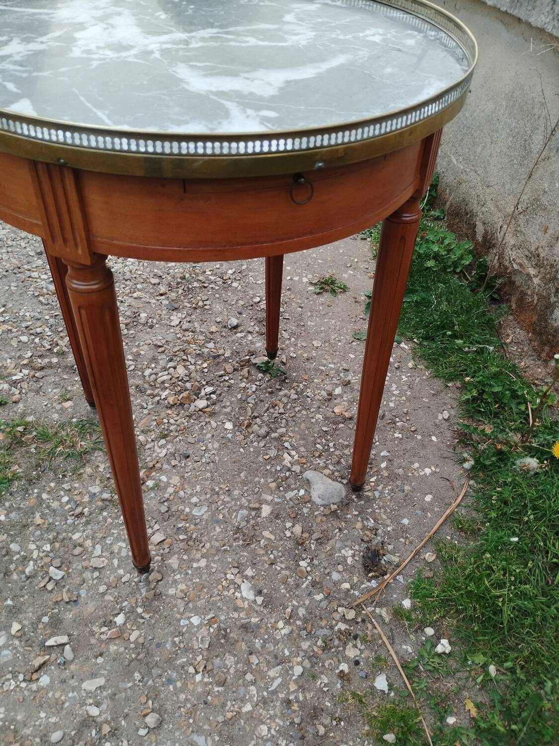 Antique bouillotte table with marble top, Louis XVI style