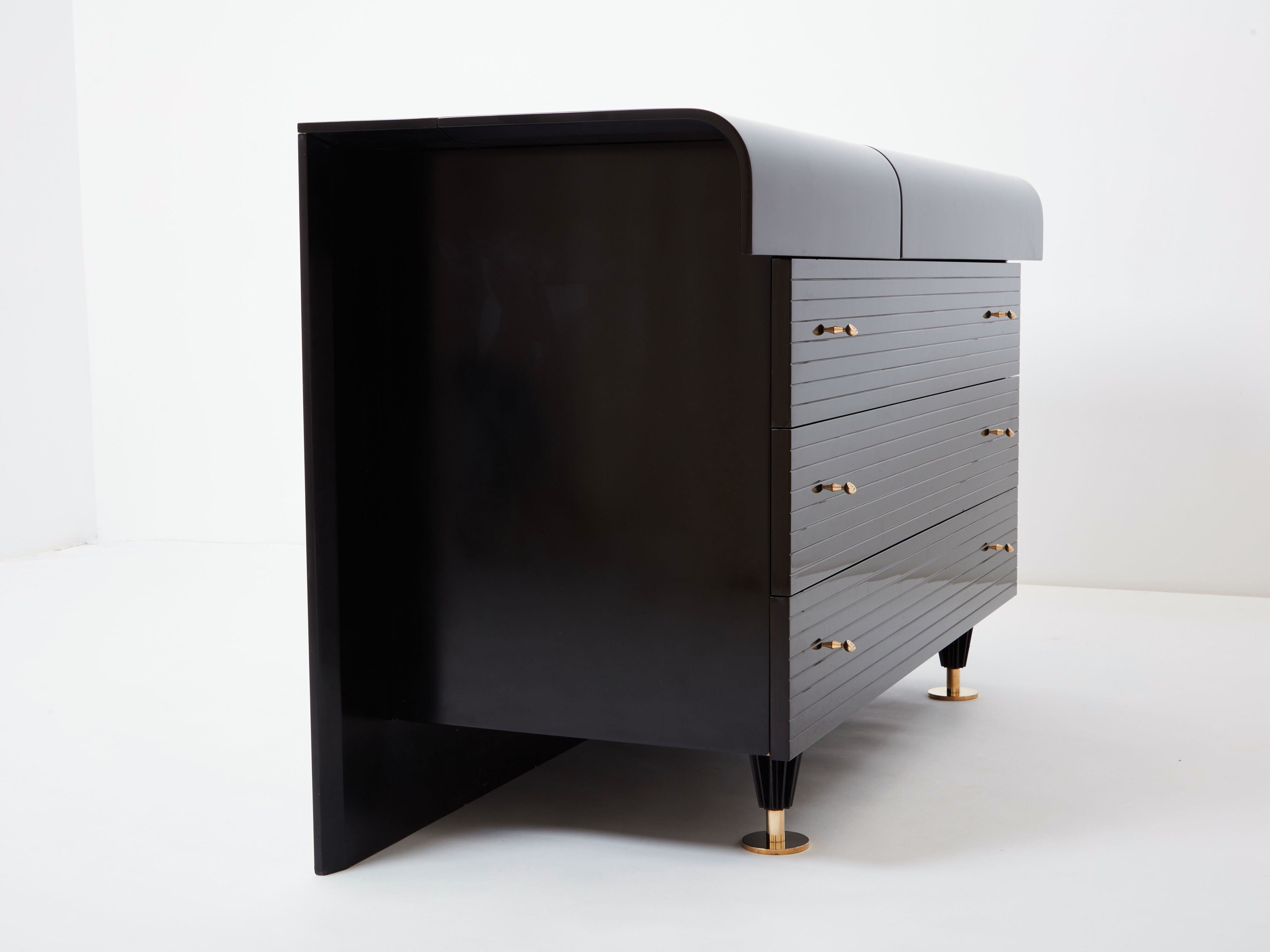Black lacquered brass chest of drawers signed Pierre Cardin 1980