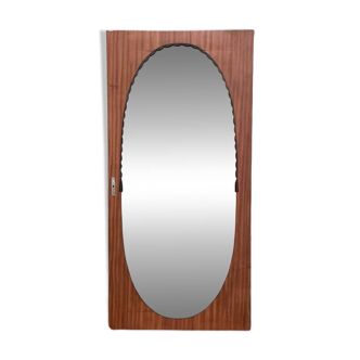 Miroir oval biseauté sur porte art déco Acajou 79x162