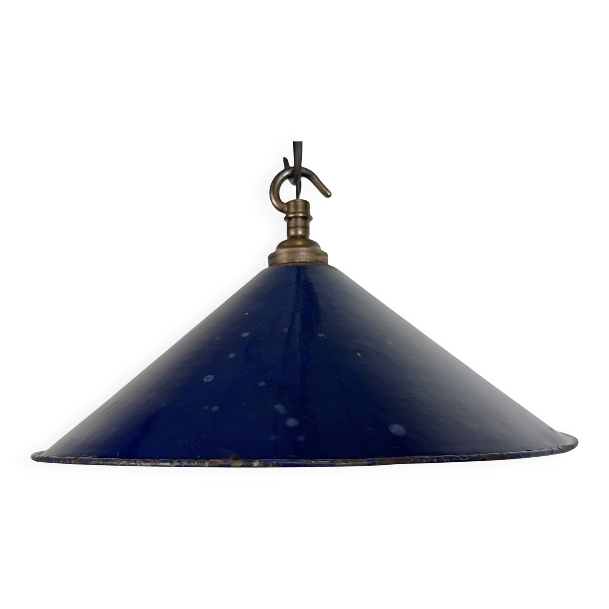 Industrial British Dark Blue Enamel Factory Pendant Lamp, 1950s