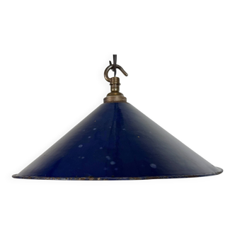 Industrial British Dark Blue Enamel Factory Pendant Lamp, 1950s