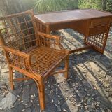 Desk and armchair rattan and vintage bamboo