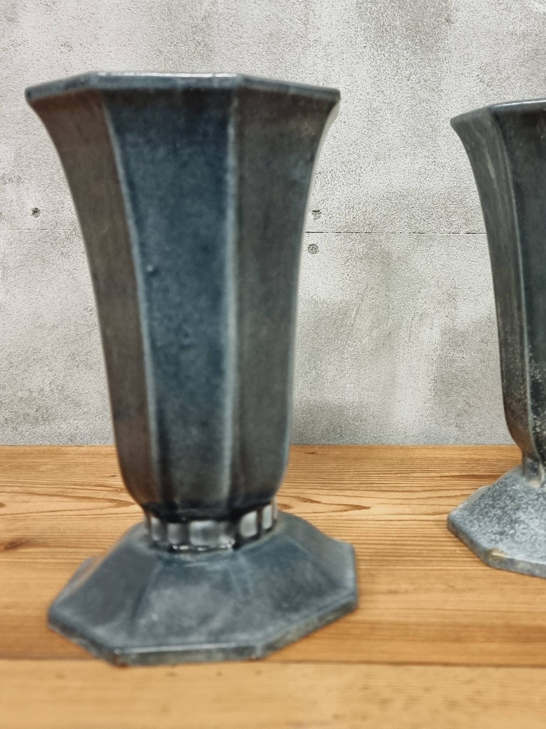 Antique French vases, enamelled cast iron garden vases