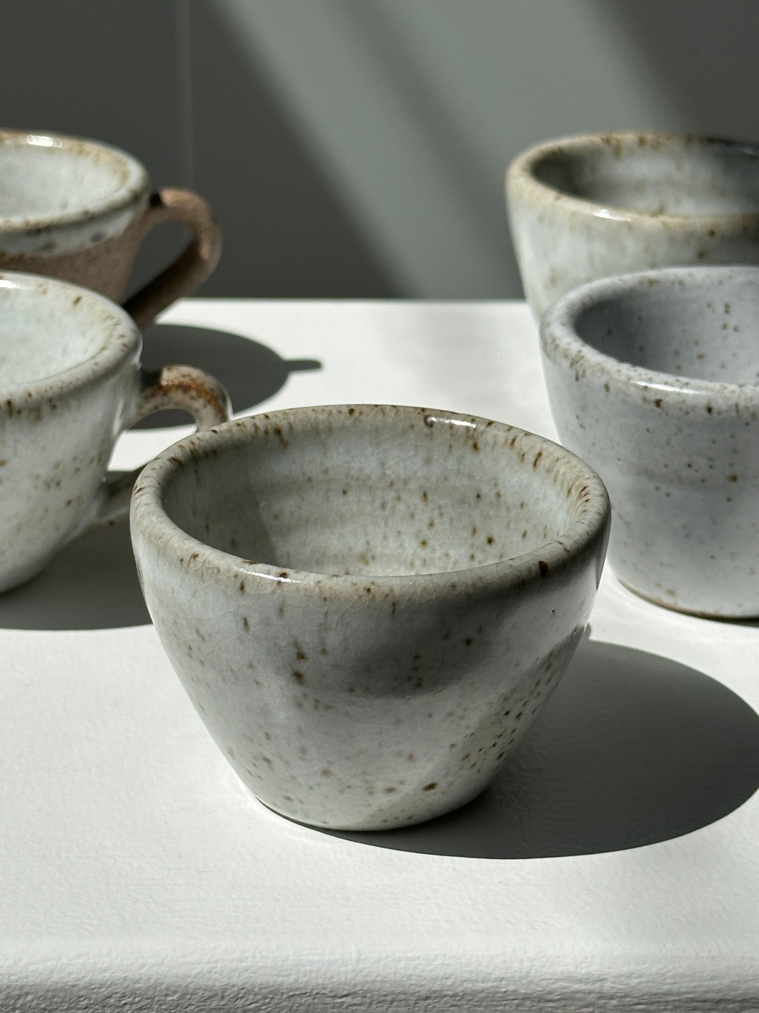 Set of 5 Indonesian ceramic handle coffee cups