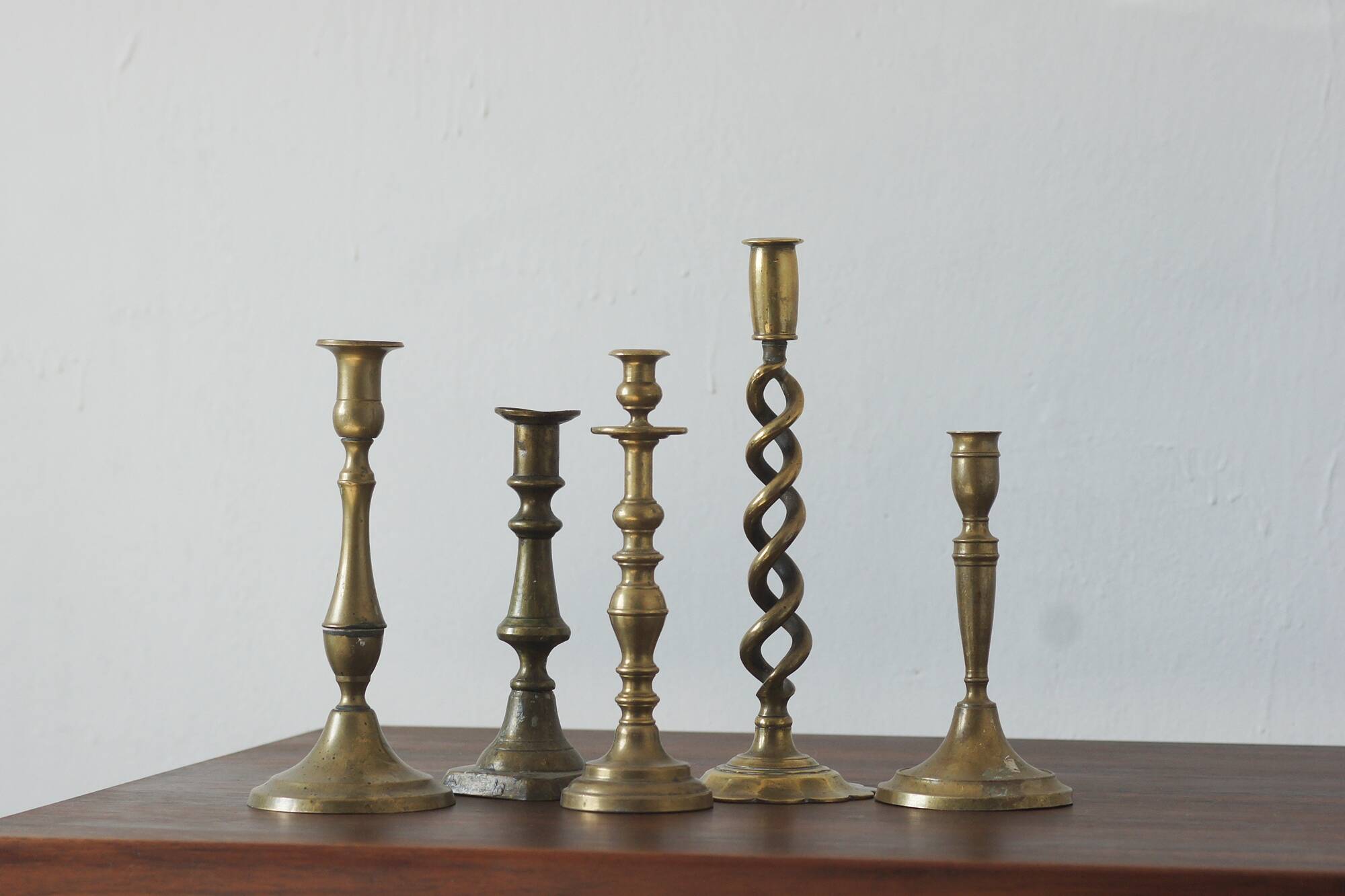 Vintage Brass Candlesticks, 1960s, Set of 5