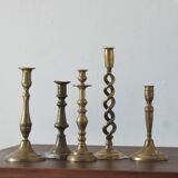 Vintage Brass Candlesticks, 1960s, Set of 5